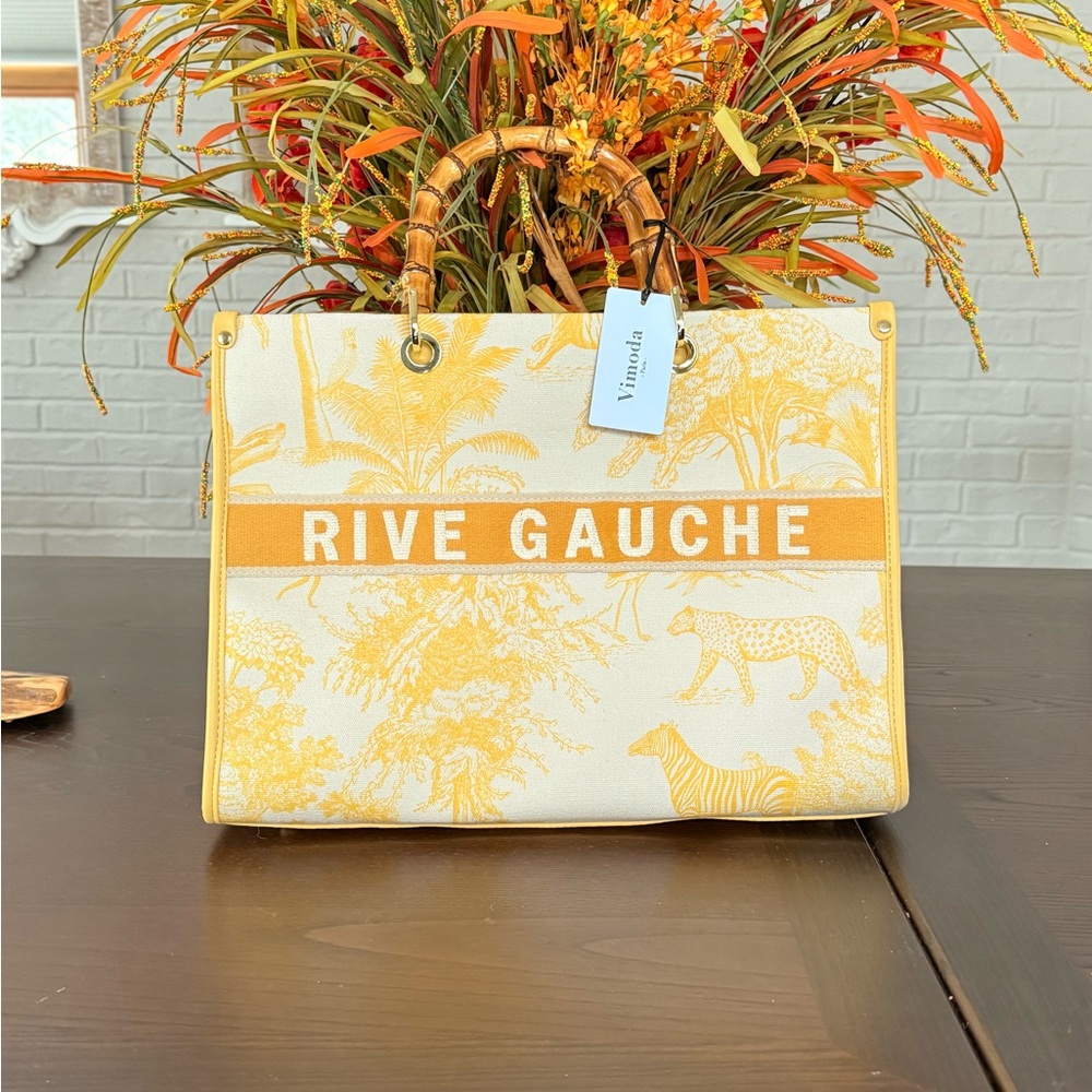 Yellow and White Rive Gauche Tote